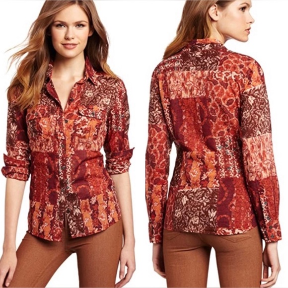 Lucky Brand Tops - ✨SOLD✨NWT🍁Lucky Brand 100% Silk Jane patchwork Visit top boho western button